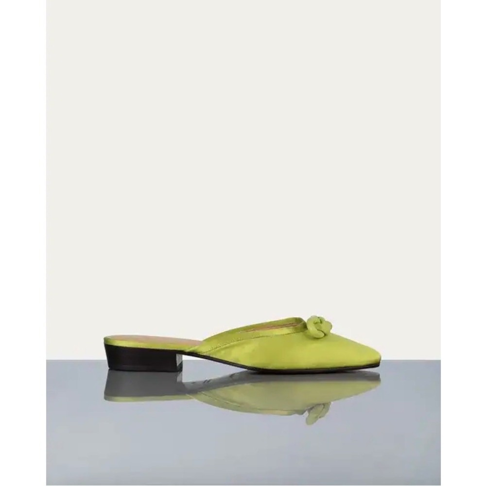 FRAME $348 Chartreuse Satin Le Island Flat 6 Braided Knot Mules Square Toe Green - Picture 3 of 9